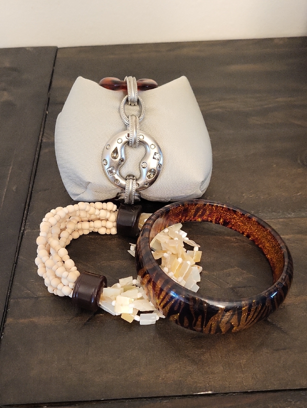 Chico's, Tortoiseshell Resin and Wood Bangle Set - Brown Bracelets Bundle